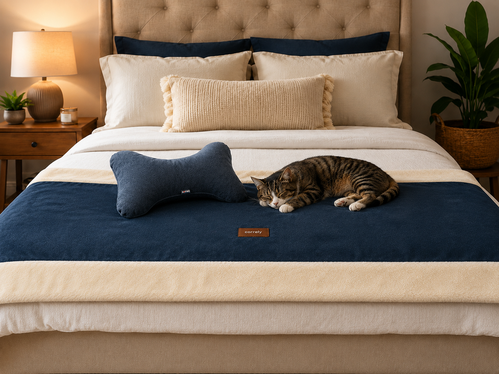 Pie de Cama Acolchado para Perros y Gatos con Almohada